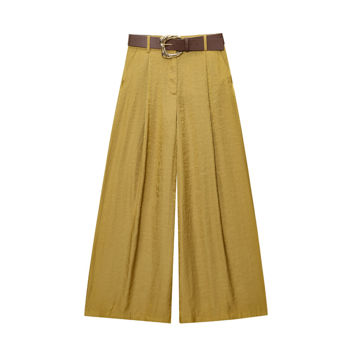 Damen 50+ weite High‑Waist Midirock mit zentralem Schlitz und dekorativem Gürtel Drune