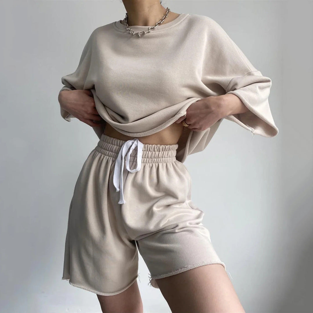 Damen lässiges Kurzarm-Oberteil und kurze Hose Set Drune