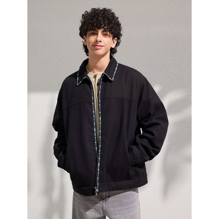 Herren Leichte Blousonjacke mit kontrastierter Zierband-Blende Drune