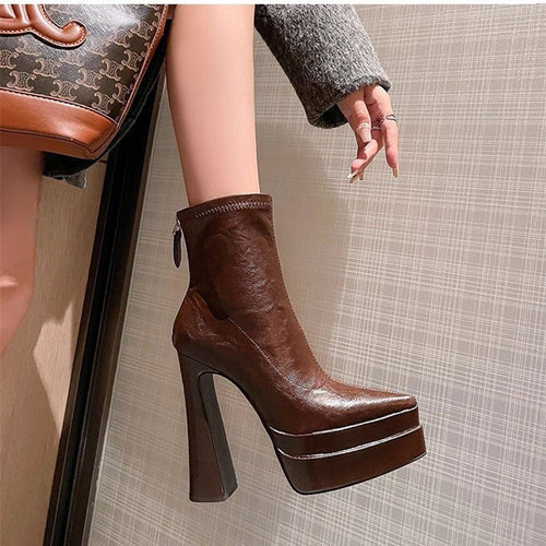 Damen Modische Plateau-Stiefeletten Drune