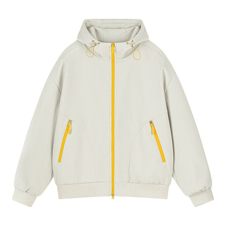 Unisex Oversize Kapuzen-Sweatjacke mit kontrastierenden Reißverschlüssen & geripptem Saum Drune