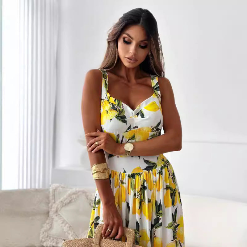 Damen Zitronenprint Maxikleid Drune