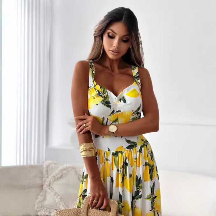 Damen Zitronenprint Maxikleid Drune