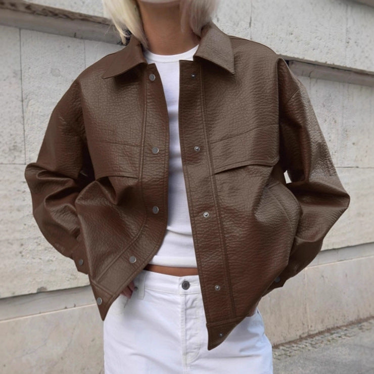 Damen Modische Kunstlederjacke im lässigen Oversized-Schnitt Drune