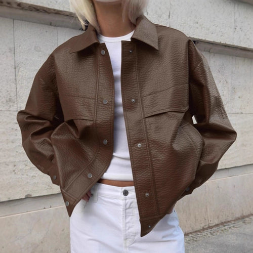 Damen Modische Kunstlederjacke im lässigen Oversized-Schnitt Drune