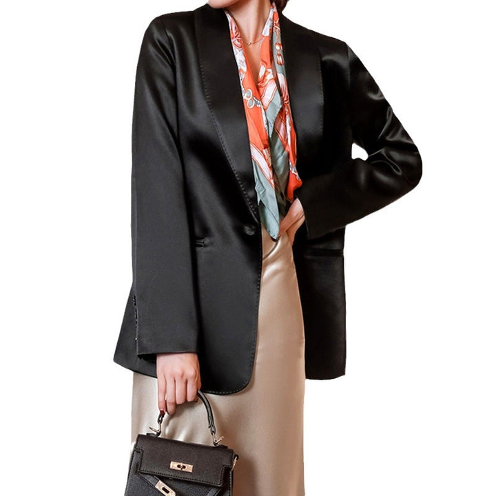 Damen Eleganter Satin Blazer Drune