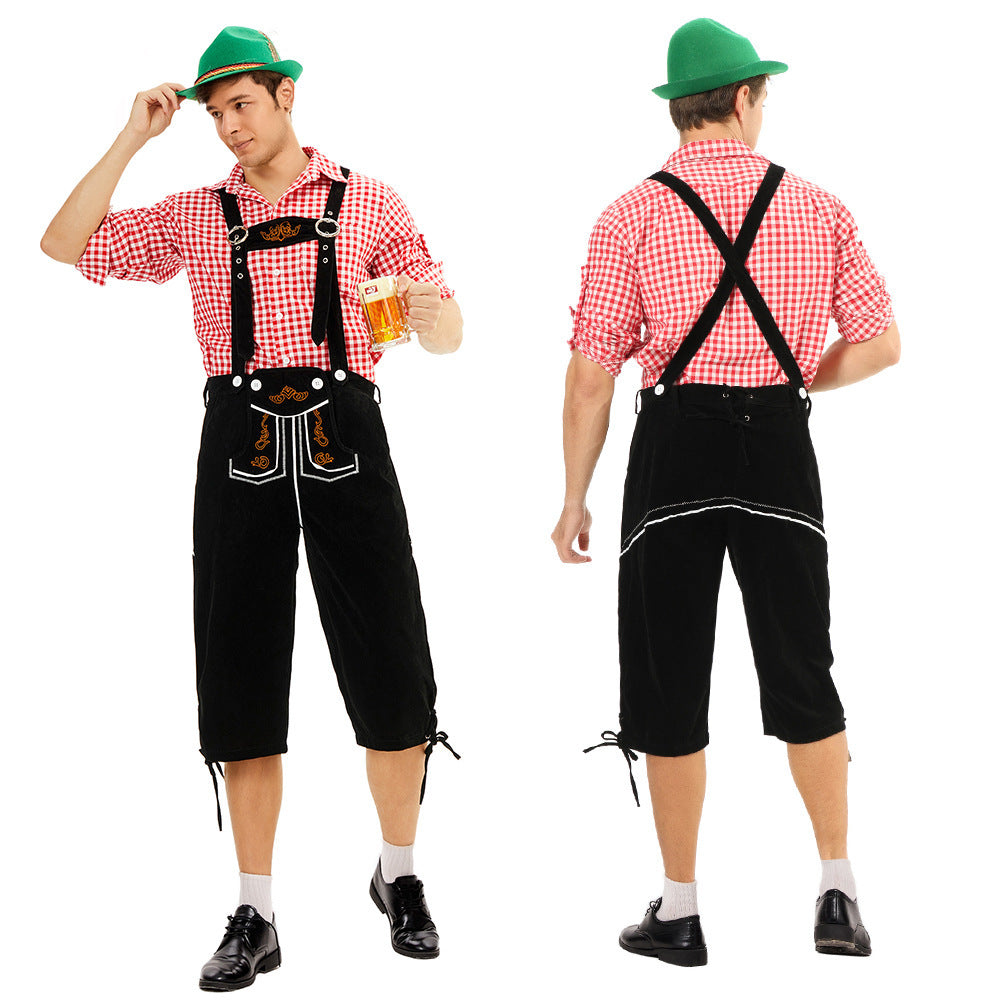 Herren nan knielange Wildlederimitat Lederhose mit detaillierter Stickerei Drune