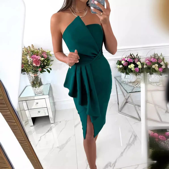 Damen Körperbetontes Abendkleid mit Rüschen und Schlitz Drune