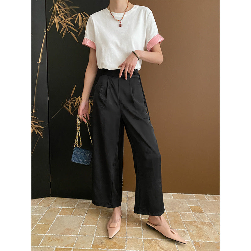 Damen hoch taillierte Plissee-Hose Drune