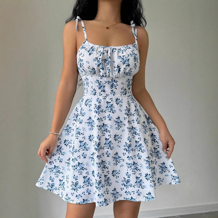 Damen Sommerliches Minikleid mit floralen Mustern und breiten Trägern Drune