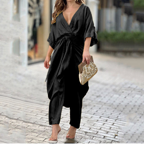 Damen Eleganter Wickel-Jumpsuit mit lässigem Design und Taillierung Drune