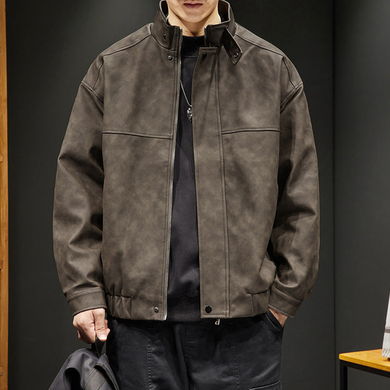 Herren elegante Kunstlederjacke mit praktischem Kragen Drune