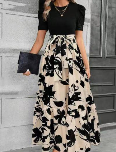 Damen Maxikleid mit floralen Akzenten und elastischem Bund Drune