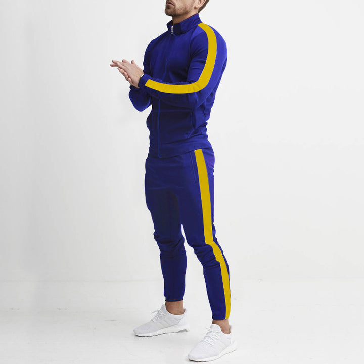 Herren Sportlicher Tapered-Trainingsanzug im Retro-Streifen-Look mit Stehkragen Drune
