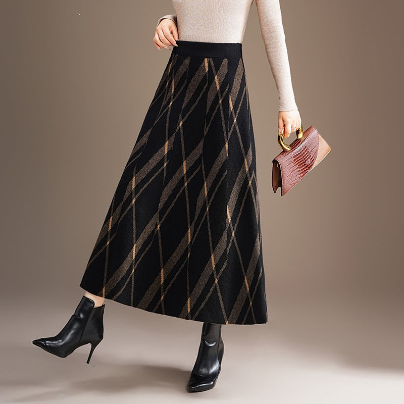 Damen Eleganter und fließender Maxirock mit diagonalen Mustern Drune