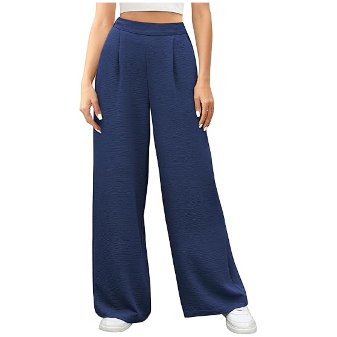 Damen weite High-Waist Palazzo-Hose mit Strukturstoff Drune