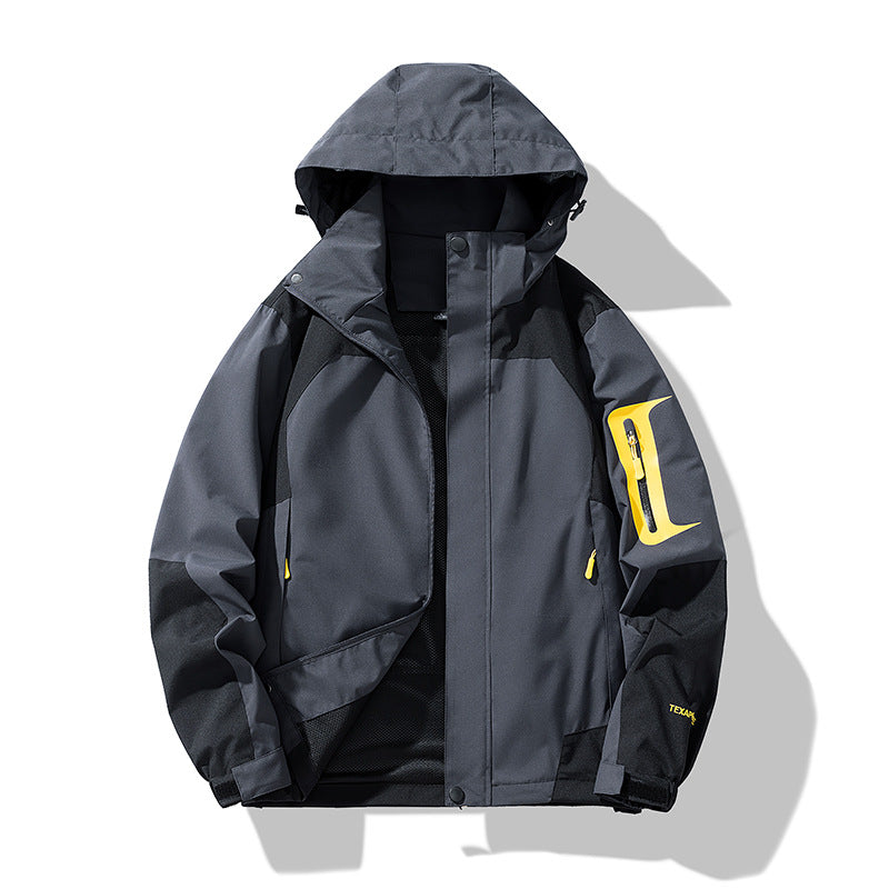 Herren winddichte Softshell-Outdoorjacke mit verstellbarer Kapuze, verschließbarer Ärmeltasche und atmungsaktiver Membran Drune