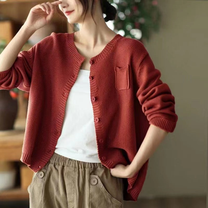 Damen leichtes Strickcardigan mit Knopfverschluss und praktischen Taschen Drune