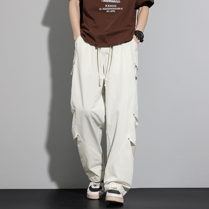 Herren Utility-Cargo-Loungehose mit Tunnelzugbund, Mehrfachtaschen & weitem Bein Drune
