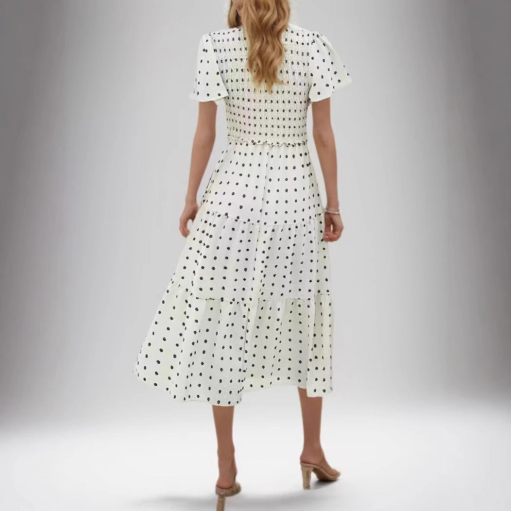 Damen Midi-Kleid mit elastischem Taillenband und Rüschendetails Drune