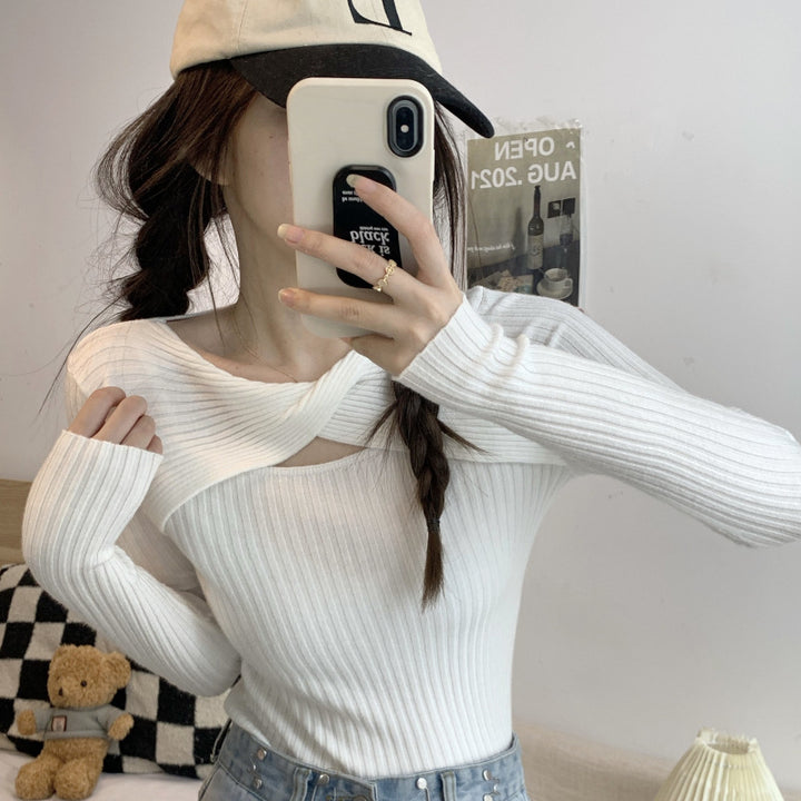 Damen Langarmshirt mit offener Schulterpartie und Rippstrickmuster Drune