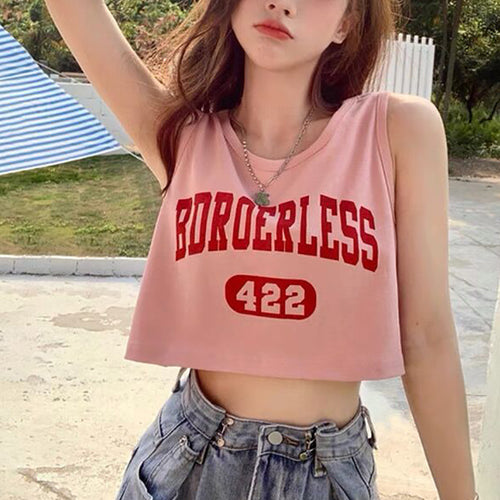 Damen lässiges Crop-Top mit kreativem Schriftzug und bequemen Materialien Drune