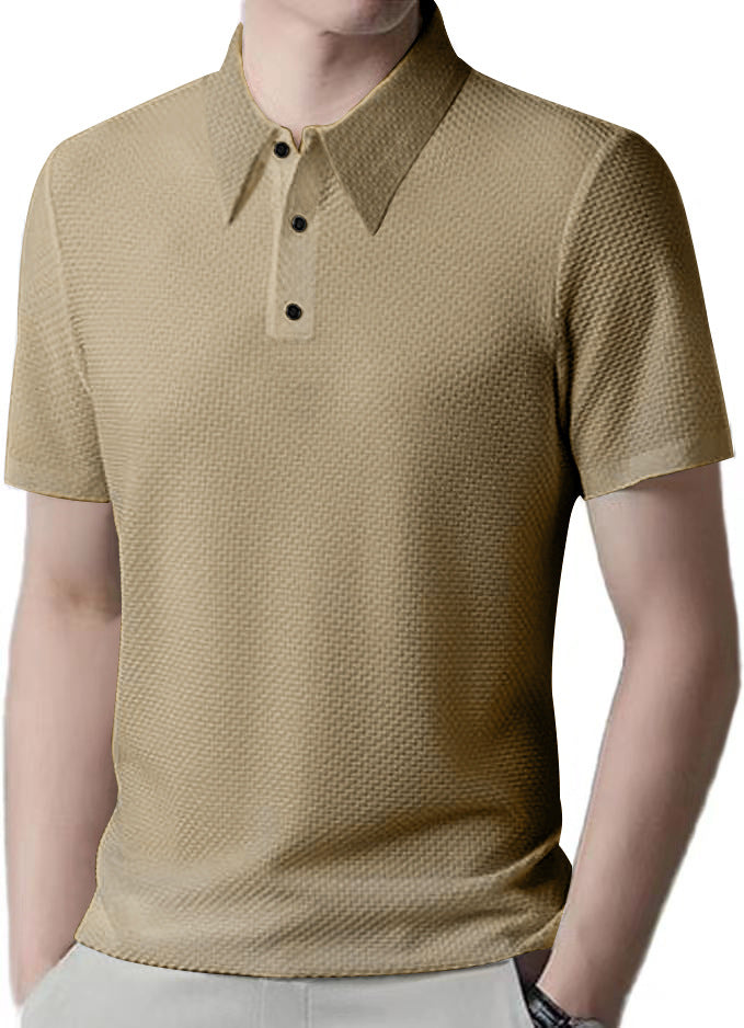 Herren nan Mikrostruktur-Poloshirt mit Hemdkragen, dezenter Knopfleiste und atmungsaktivem Jersey Drune
