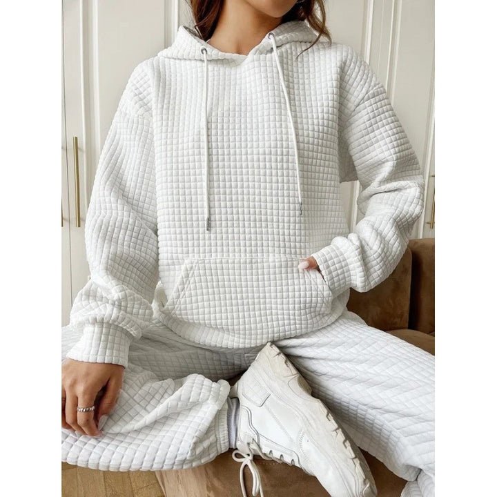 Damen Kuscheliger Waffelpullover mit Kapuze und Kängurutasche Drune