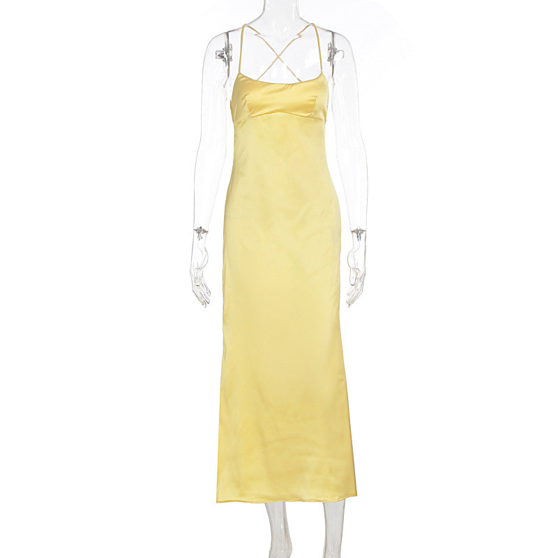 Damen elegantes Satin-Nachtkleid mit schmalen Spaghettiträgern und fließendem Schnitt Drune