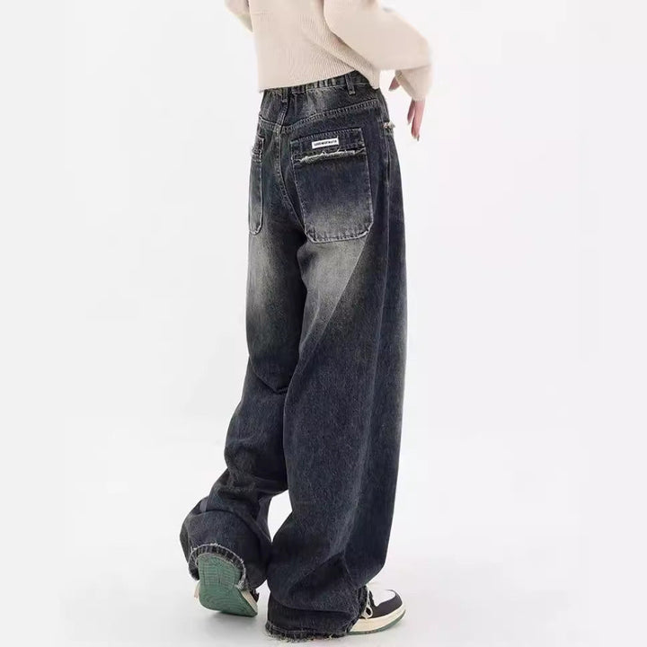 Damen Weite Baggy-Jeans mit authentischem Used-Look Drune