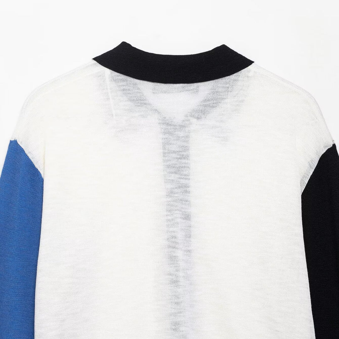 Damen modische Strickjacke mit farblich abgesetzten Ärmeln und Knopfverschluss Drune