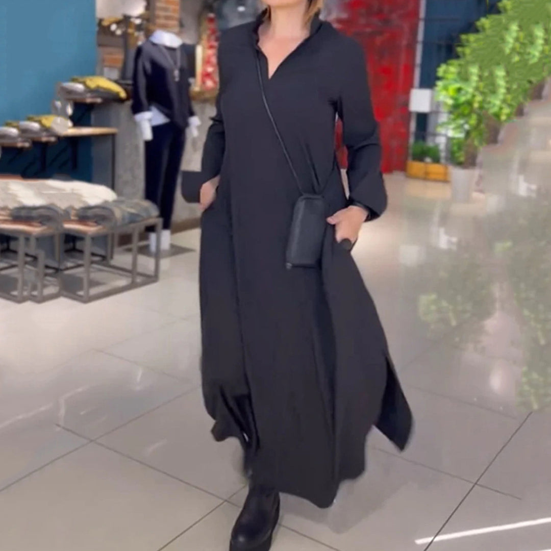 Damen Hemdblusenkleid mit praktischen Taschen und langen Ärmeln Drune