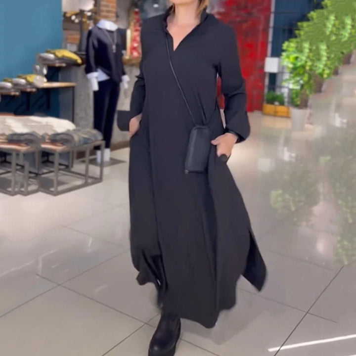 Damen Hemdblusenkleid mit praktischen Taschen und langen Ärmeln Drune