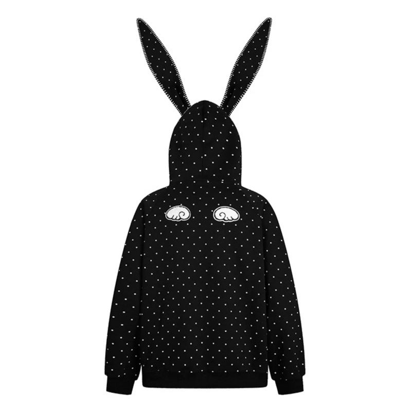 Damen Oversize-Kapuzenpullover mit Hasenohren, gepunktetem Allover und Kängurutasche Drune