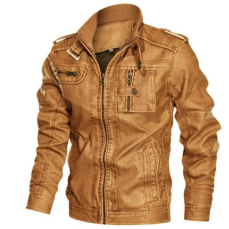Herren Urbaner Kunstleder-Blouson mit Schulterklappen, Reißverschluss und Utility-Taschen Drune