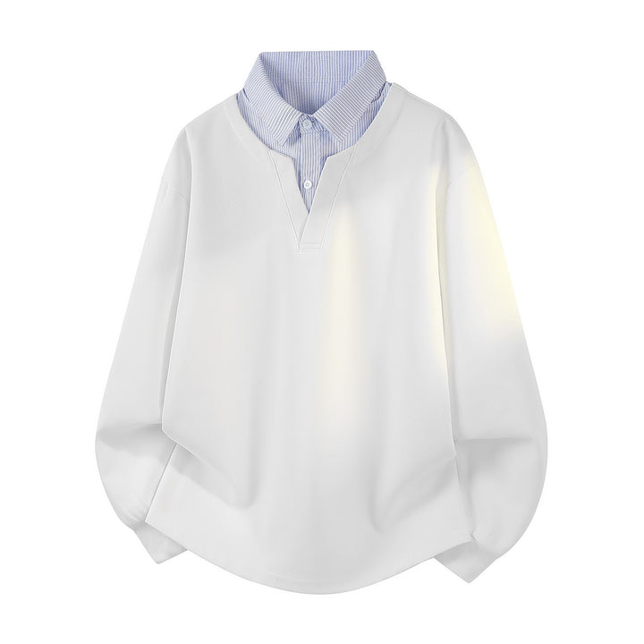 Damen Oversize-Sweatshirt mit eingearbeitetem Hemdkragen, V‑Ausschnitt und abgerundetem Saum Drune