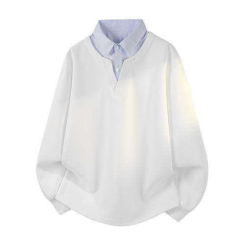 Damen Oversize-Sweatshirt mit eingearbeitetem Hemdkragen, V‑Ausschnitt und abgerundetem Saum Drune
