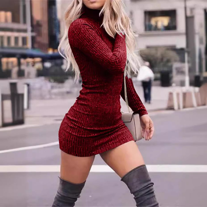 Damen Figurbetontes Minikleid mit hohem Kragen und Rippenstruktur Drune