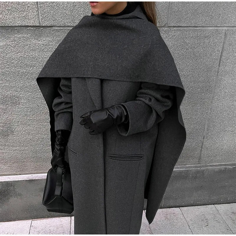 Damen Eleganter Oversize-Mantel mit schickem Kapuzenaufsatz Drune