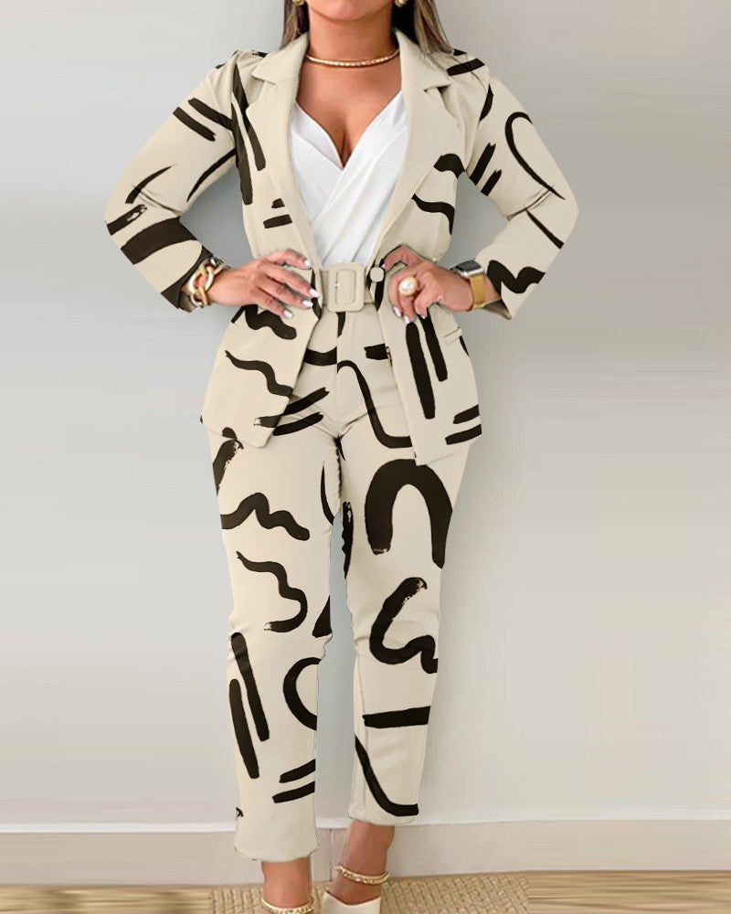 Damen Blazer-Set mit figurbetontem Schnitt und modischem Leopardenmuster Drune