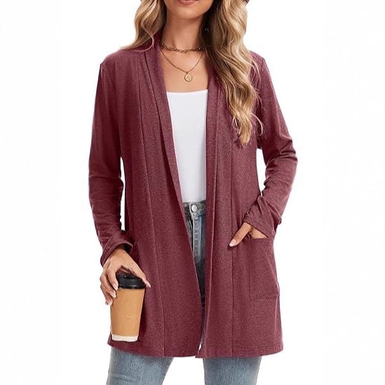 Damen lässiger Langarm-Cardigan mit offenen Front und Taschen Drune