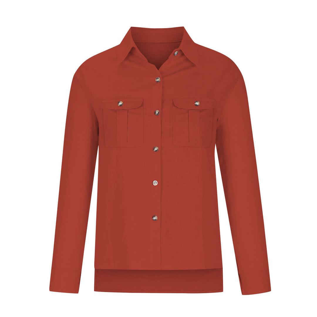 Damen Leichte Oversize-Hemdbluse aus Baumwollmischung mit Brusttaschen Drune