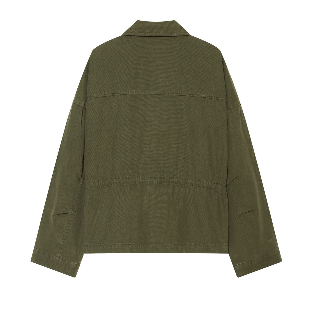 Damen Taillierte Cropped Utility‑Jacke mit durchgehendem Reißverschluss und Pattentaschen Drune