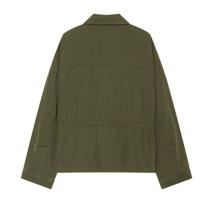 Damen Taillierte Cropped Utility‑Jacke mit durchgehendem Reißverschluss und Pattentaschen Drune