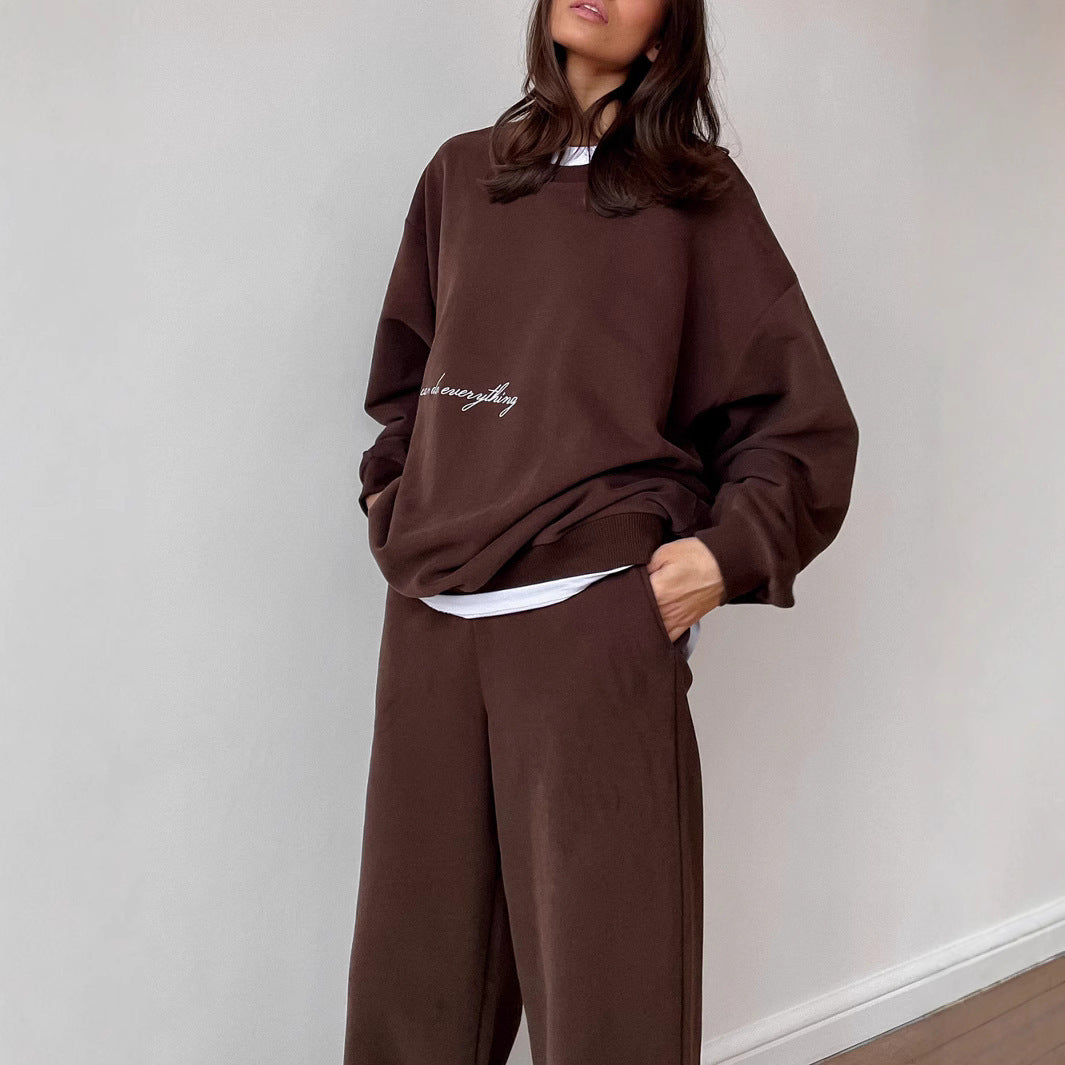 Damen lässiges Lounge-Set aus French-Terry mit oversized Cropped-Sweatshirt und hoher Taillen-Jogginghose Drune