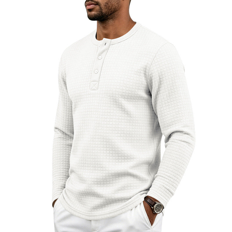 Herren Texturiertes Thermo-Henley-Langarmshirt mit Waffelstruktur und abgerundetem Saum Drune