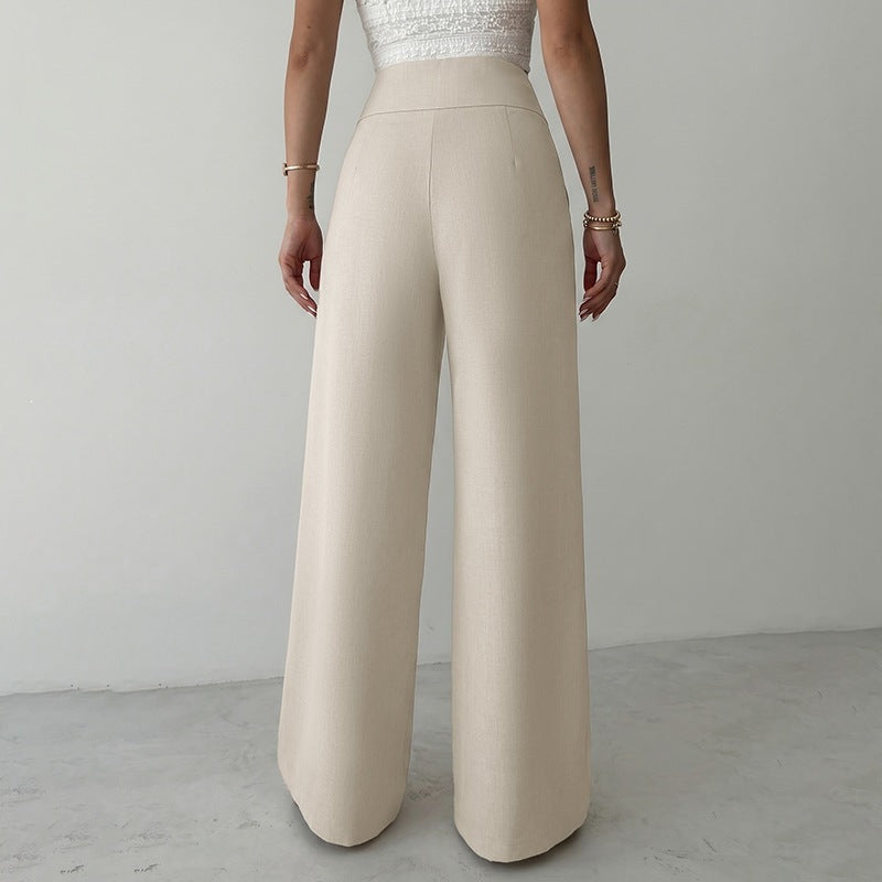 Damen Weitgeschnittene Hose mit Hohem Bund und Dekorativem Gürtel Drune