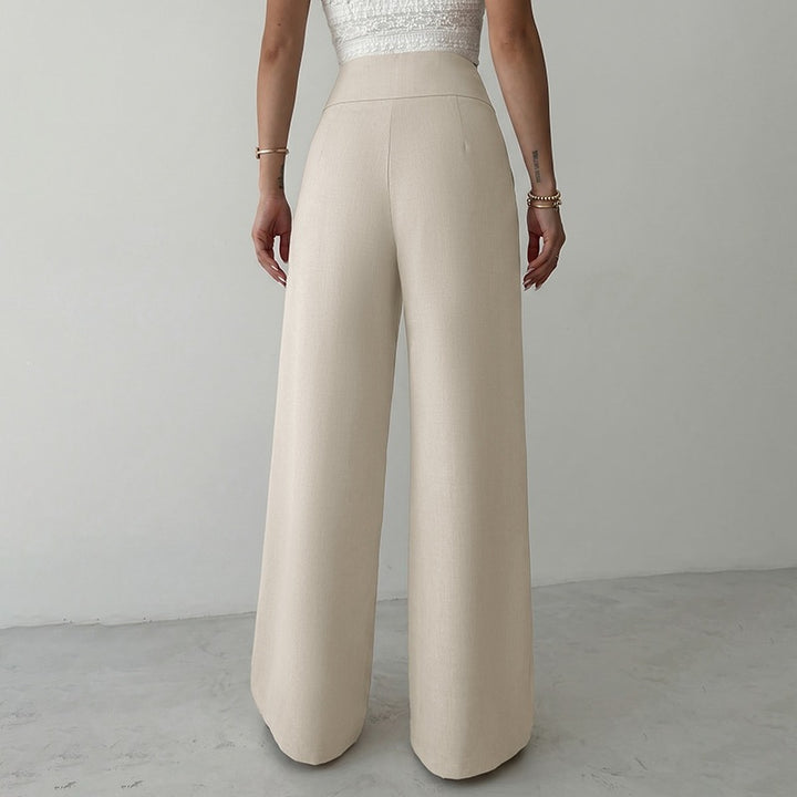 Damen Weitgeschnittene Hose mit Hohem Bund und Dekorativem Gürtel Drune