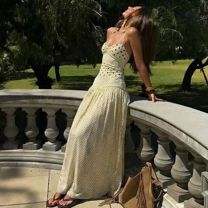 Damen Maxikleid mit verspielten Polka-Dots und schickem Halterdesign Drune