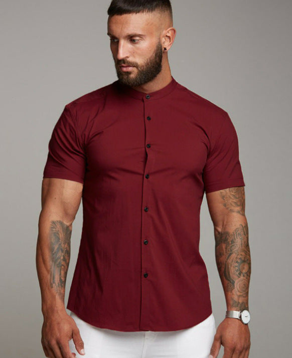 Herren Kurzarm-Hemd mit modernem Stehkragen und elegantem Schnitt Drune